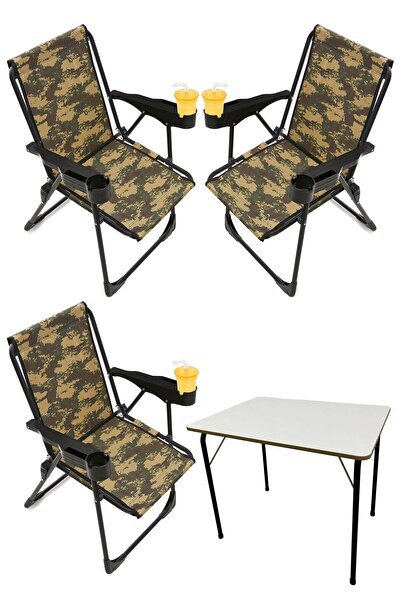 moniev Silva 3 Adet Kamp Sandalyesi Bardaklıklı Lüks Piknik Sandalye Kamuflaj...