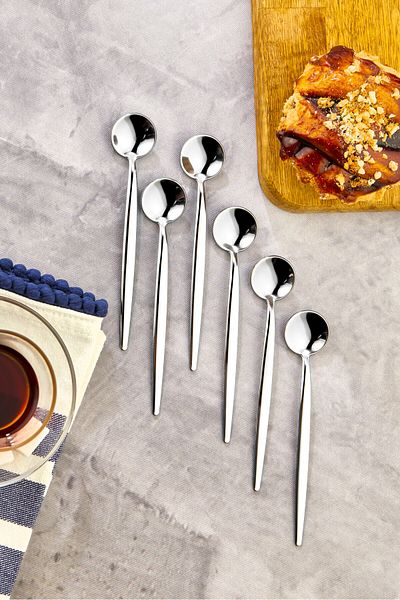 FBZhome Set 6 linguri de ceai rotunde argintii din inox 18/10 - linguri din otel inoxidabil 13 cm