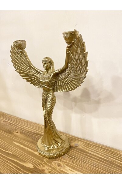 Semart Dizayn Isis Şamdan Heykeli Dekoratif Mısır Tanrıçası Mumluk Gold Biblo