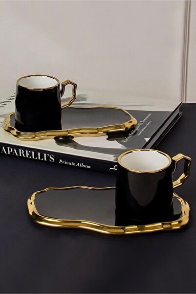 LEMİ DEKORASYON 2 Kişilik Sunum Tabaklı Nescafe-Çay Fincan Seti