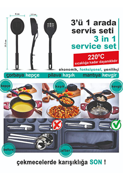 Porselen Diyarı 3-in-1 Heat Resistant Non-Flammable Non-Stick Serving Set - Ladle, Colander and Spoon