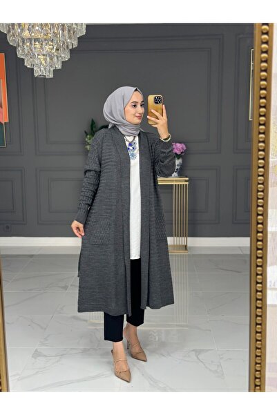 HÜDA TESETTÜR سترة تريكو طويلة الحجاب