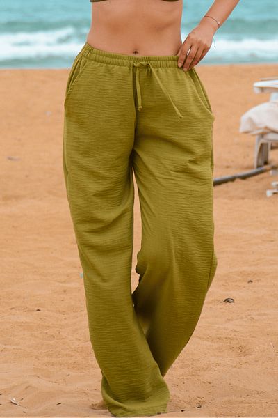 gothamvibes Light Green Linen Women's Trousers