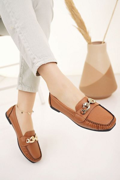 Modafırsat Women's Flats Tan Buckle Lightweight Comfortable Stylish Business Office Daily Shoes