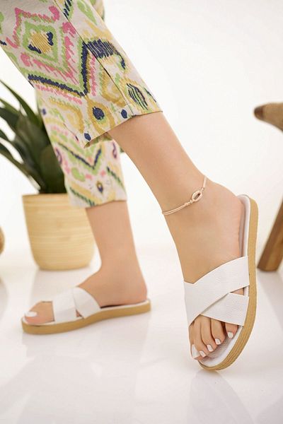 Modafırsat White Women's Slippers Stylish Comfortable Sea Beach Guest Dowry Slippers