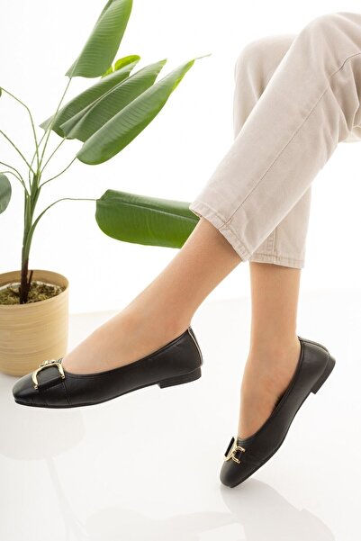 Modafırsat Kadın Siyah Toka Detaylı Babet Hafif Rahat Taban Günlük Ayakkabı