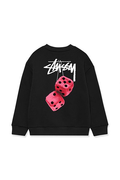 PURE EFFECT Stüssy Pink Dice - Back Printed, Oversize Unisex 100% Cotton River Area 0 Collar Sweatshirt