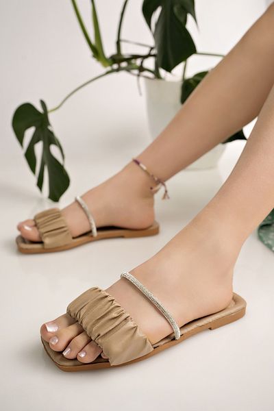 Modafırsat Beige Stone Slippers - Drawstring Dowry Bundle, Daily for Sea and Beach