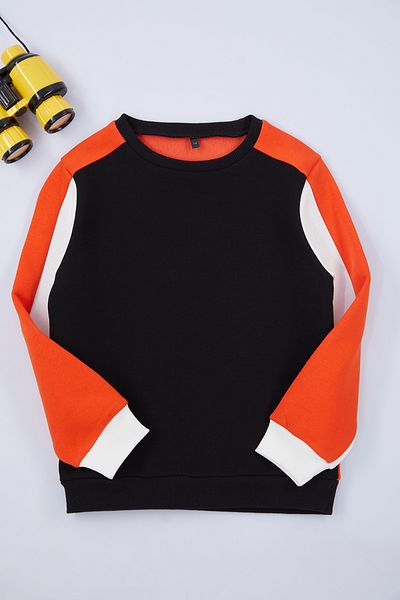 TRENDYOLKIDS Chlapecká černá pletená mikina - Color Blocked Tkdaw25Sw00037