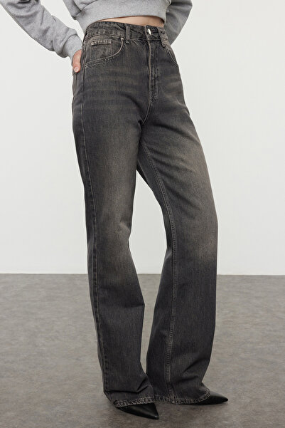 Trendyol Collection Antracitové široké džíny s vysokým pasem - TWOAW25JE00174