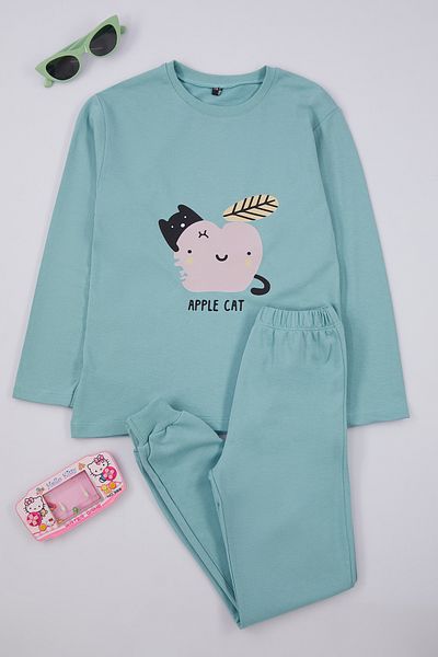 TRENDYOLKIDS Mint női gyermek nyomott kötött pizsama szett TKDAW25AU00057