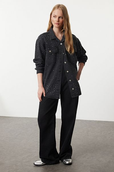 Trendyol Collection Koszula jeansowa oversize w kolorze czarnym - Twoaw25Ce00043