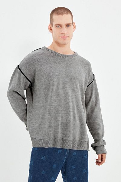 Trendyol Collection Сірий чоловічий трикотажний светр оверсайз TMNAW22KZ0142