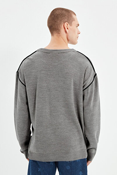 Trendyol Collection Сірий чоловічий трикотажний светр оверсайз TMNAW22KZ0142
