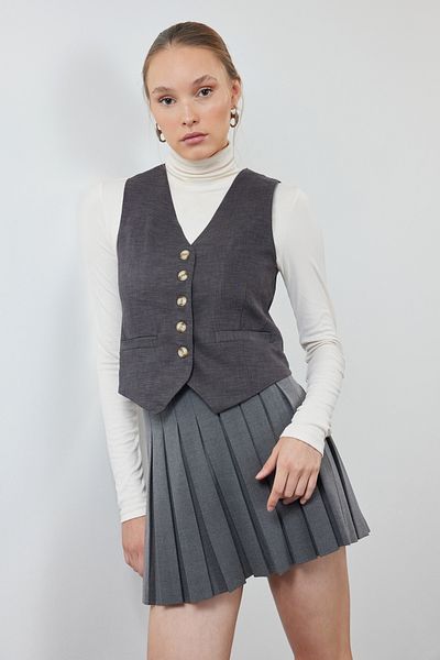 Trendyol Collection Antracit színű, egyenes szabású, normál szabású mellény - TWOAW25YE00058