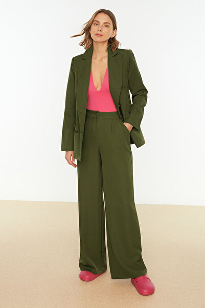 Trendyol Collection Dvouřadá bunda Blazer – Khaki Regular, Podšívaná, Tkaná, TWOSS21CE0137