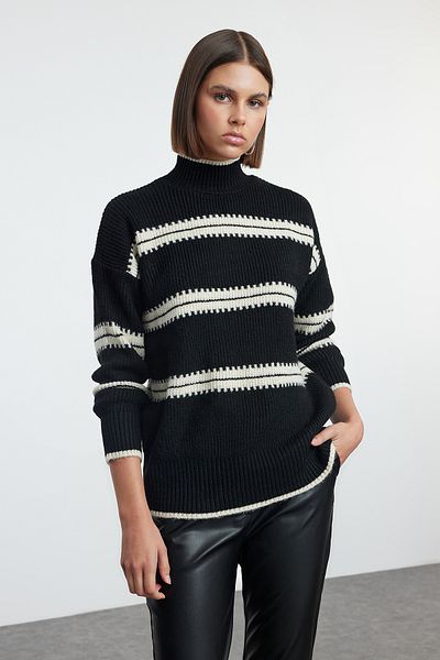 Trendyol Collection Turtleneck Striped Soft Knitwear Sweater - Wide Fit Twoaw25Kz00236