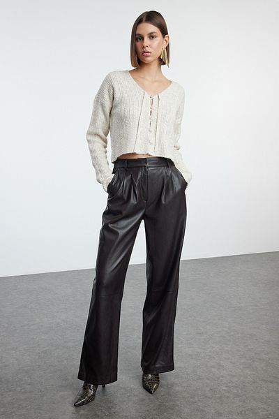 Trendyol Collection Soft Textured Stone Crop Knitwear Cardigan - Twoaw25Hi00252 with Tie Detail