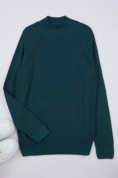 Trendyol Collection Grüner Slim Slim-Fit-Strickpullover mit halbem Rollkragen und Textur TMNAW25KZ00035