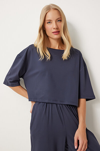 Happiness İstanbul Sötétkék Crop póló és kocogó ruha szett - Fn03316