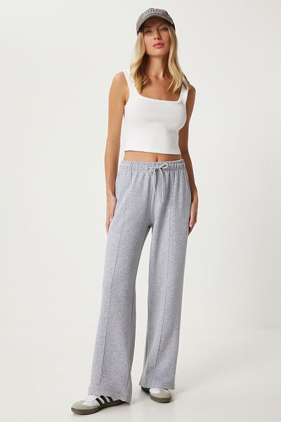 Happiness İstanbul Graue gestrickte Jogginghose - Weites Bein Damen Fn03349