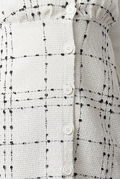 Trendyol Collection Šaty Ecru Mini Gilet s výstřihem do V – kostkovaný pléd, Twoaw21el0319