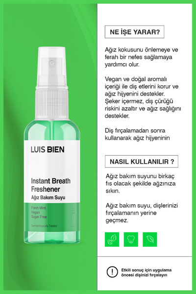 Luis Bien Vegan Ağız Bakım Spreyi 30 ml – Nane Aromalı Ferah Nefes, Ağız Kokusu Önleyici