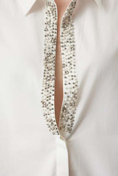 Trendyol Collection Stone részletes fehér ing - TPRAW25GO00003