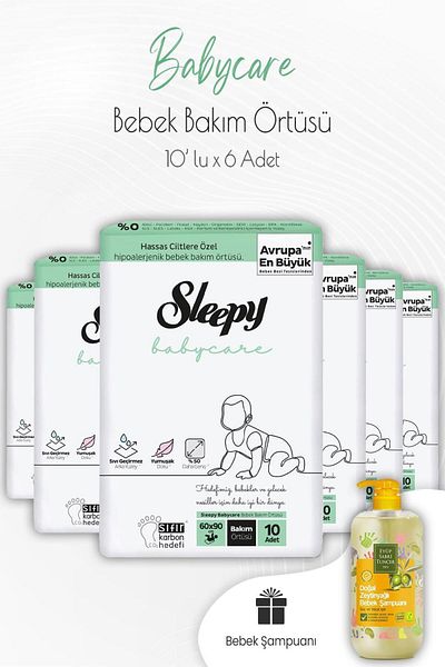 Sleepy Babycare Baby Care Cover 10 Pieces x 6 Pieces and Baby Shampoo