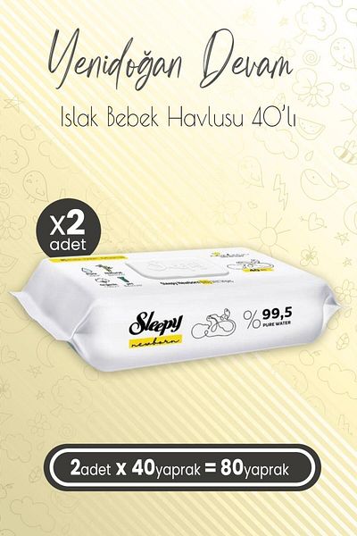Sleepy Newborn Continue Wet Baby Care Towels 40 x 2 Pieces