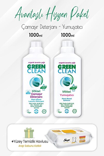 Green Clean Bitkisel Deterjan, Yumuşatıcı 1 Lt Ve Arap Sabunlu Yüzey Temizlik...