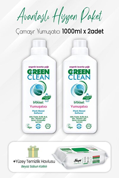 Green Clean Yumuşatıcı Lavanta 1 Lt X 2 Adet Ve Easy Clean Temizlik Havlusu 1...