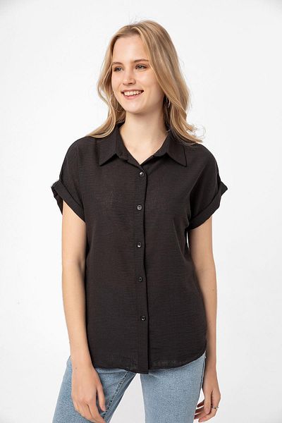 ŞİMAL Linen Shirt - Women's Short Sleeve Model