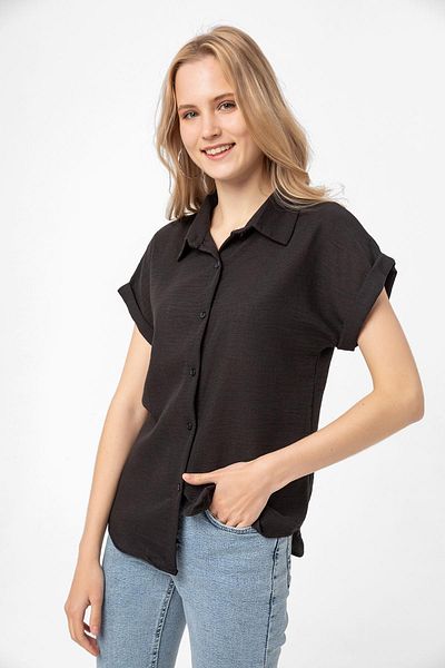 ŞİMAL Linen Shirt - Women's Short Sleeve Model
