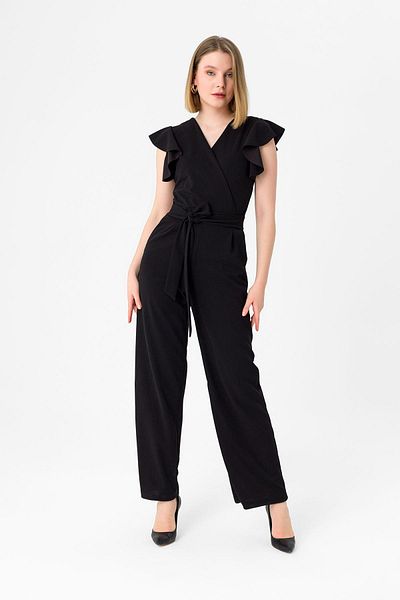 ŞİMAL Women's Sleeve Ruffle Detailed Double Breasted Collar Jumpsuit240144 -