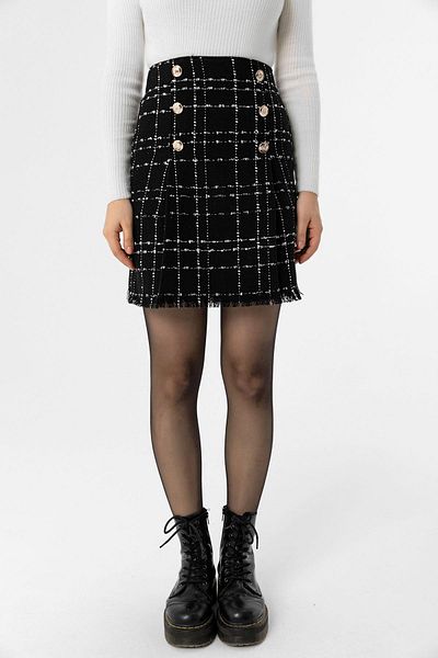 ŞİMAL Fusta mini din tweed în carouri pentru femei