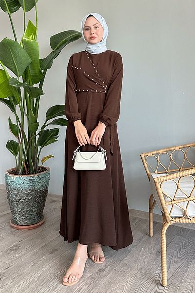 InStyle Φόρεμα Ayrobin Δέσιμο με Πικρό Καφέ Πέρλα