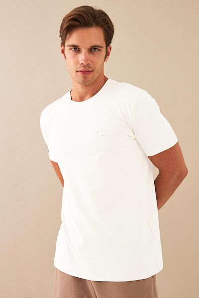 Escetic Λευκό Slimfit Sports T-shirt - Αναπνεύσιμο, Βαμβακερό ύφασμα Modal, O-Neck T0083