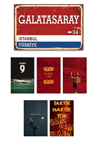 fabriflow exclusive Sarı kırmızı Taraftar Ahşap Poster Altılı Set