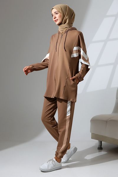 Mihran Butik Γυναικείο άνετο αθλητικό σετ Hijab - Εποχιακό χτενισμένο βαμβακερό πάτο και επάνω σετ