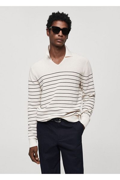 MANGO Man Gestreifter Pullover im Polo-Stil