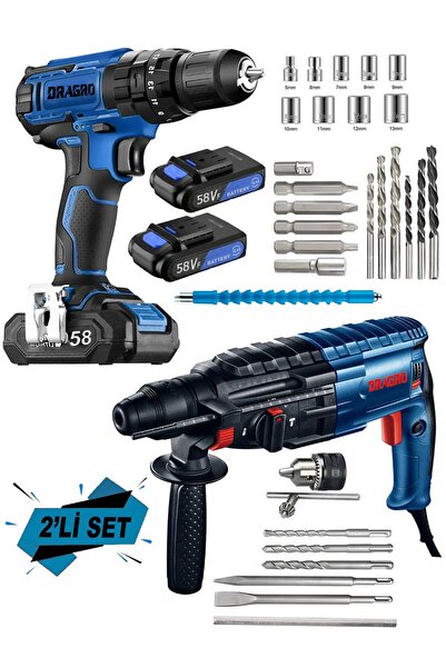 Dragro Alman EKO 2 Li Set 4200 W Kırıcı Delici Hilti 58 V Setli Şarjlı Matkap