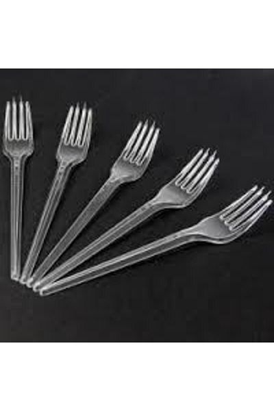 Pop 2.2 Cm Economic Transparent Plastic Fork - 100 Pieces Takribi, 16 Cm