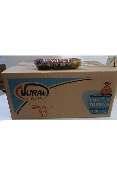Vural Medium Size Blue Garbage Bag - 55*60 Cm Handle, 50 Pk*20 Pack, Deiplast 100 G. & S70 & Yener