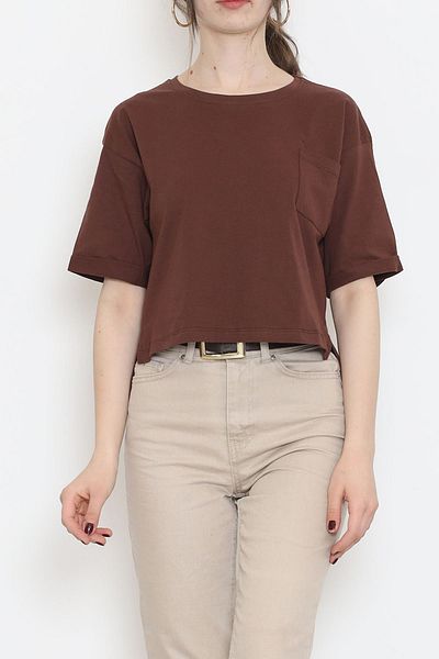 Moka Shopin MokaShopin Brown Colored Crew Neck Pocket T-shirt - 16563.1567