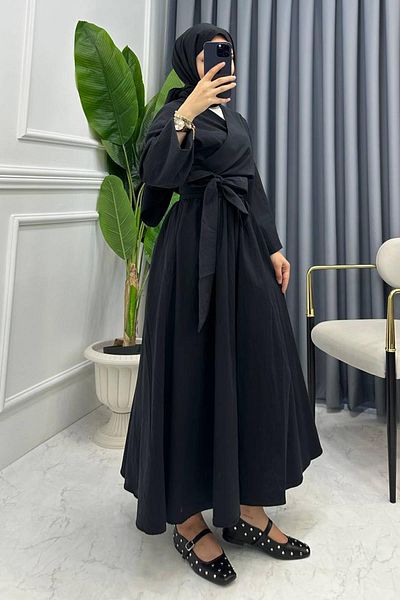 miqa butik بدلة تنورة سوداء مزدوجة الصدر