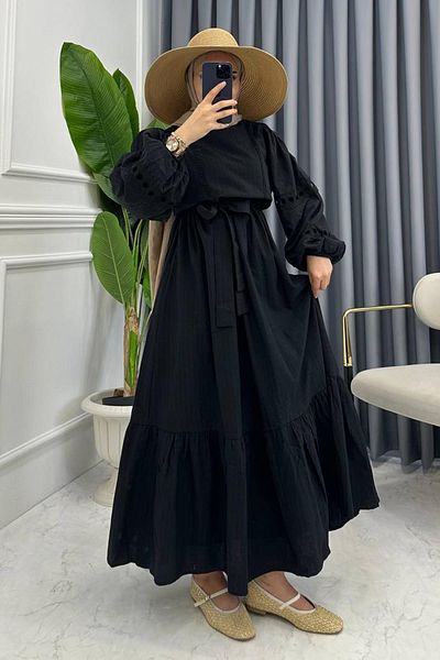 miqa butik فستان كتان تيانا أسود