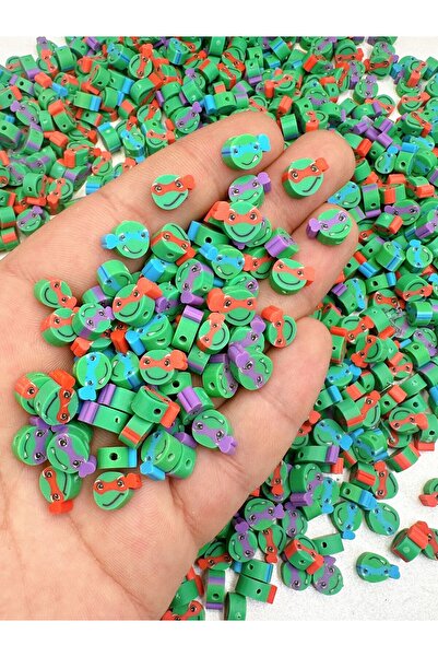 Ebruli Boncuk 10mm Yeşil Kaplumbağalar Figür Fimo Boncuk Takı Yapımı Bead (10...