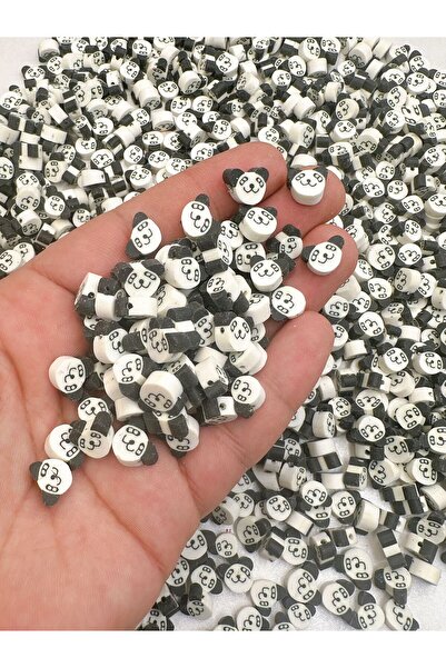 Ebruli Boncuk خرز فيمو أبيض وأسود مع شكل باندا 10 ملم - مجموعة 100 قطعة