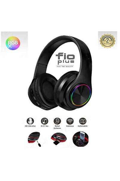 FİOPLUS Bluetooth Kulaklık Kablosuz Kulaküstü Işıklı Katlanabilir Mikrofonlu Fm-aux-sd